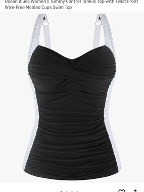 Women's Black & White Twist Front Tankini Top
